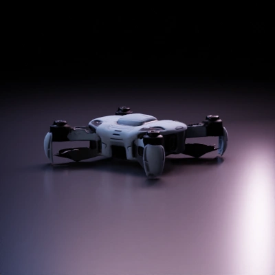 Futuristic drone with multiple rotors.