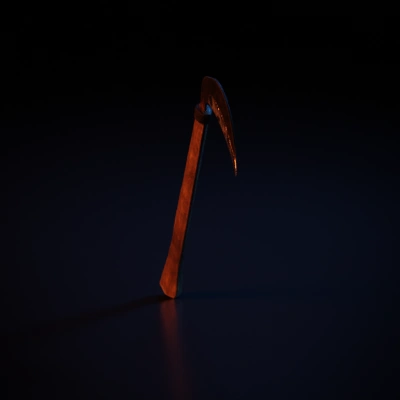 Scythe with wooden handle, metal blade.