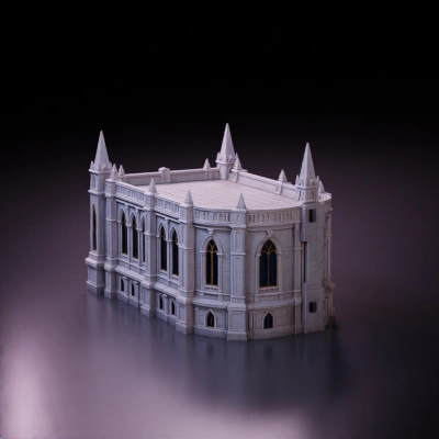 Gothic cathedral building model.