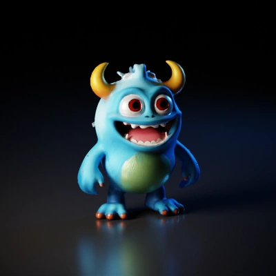Friendly cartoon monster with two horns.