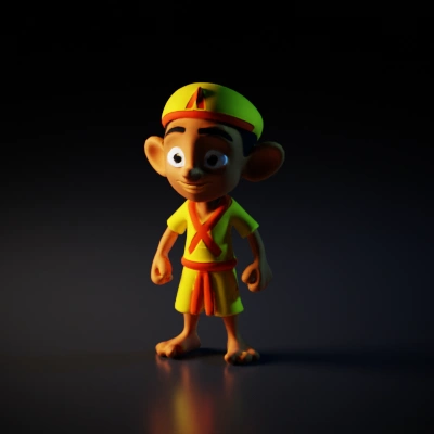 Cartoonish boy in traditional clothing.