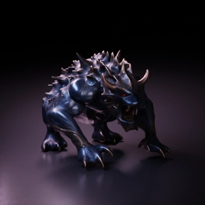 Monstrous beast with spiked armor, aggressive stance.