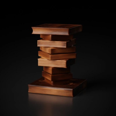 Stacked books pedestal, intricate woodwork, art sculpture.