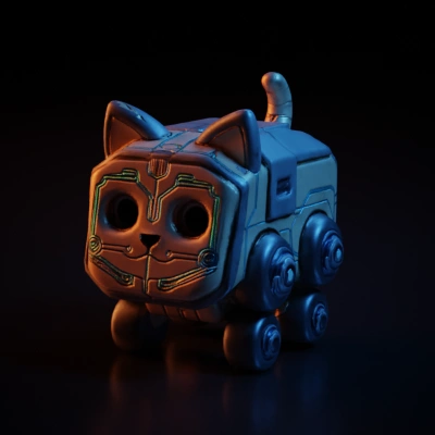 Robot cat toy with wheels.