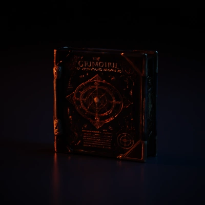 Ancient leather-bound magical book, ornate designs.
