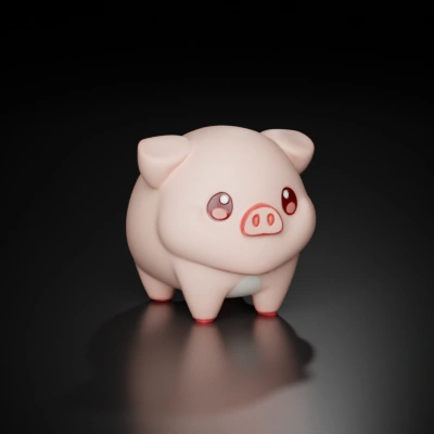 Adorable chubby pig with large eyes, cute smile.