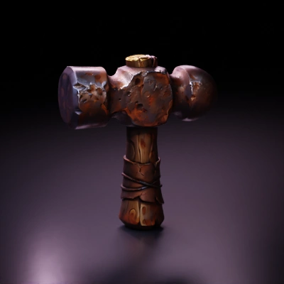 Rusty metal-headed hammer.