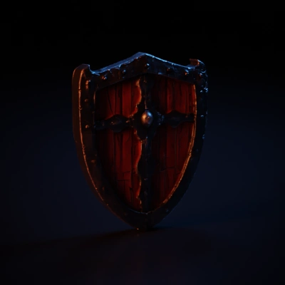 Medieval knight's shield with cross design.