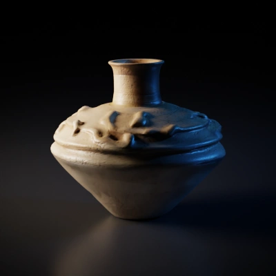 Ancient pottery with intricate surface patterns.