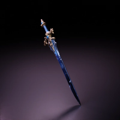 Medieval fantasy sword with intricate handle detail. symmetric blade