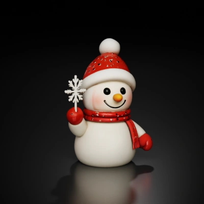 Cartoon snowman with snowflake.