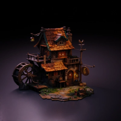 A fantasy watermill house.