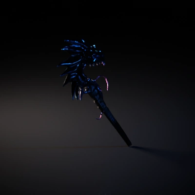 Dragon-themed battle axe with neon highlights.