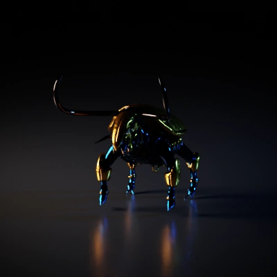 Mechanical beetle with articulating limbs and horns.