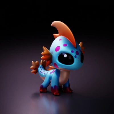 Cartoonish reptilian creature with large eyes, small size.