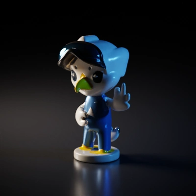 Bird superhero figurine, cartoonish costume and goggles.
