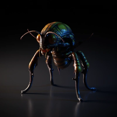 Insect-like creature with menacing mandibles, antennae, segmented body.