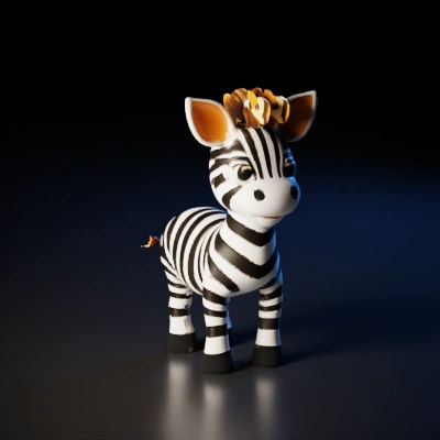 Cute zebra-like cartoon character, friendly expression.