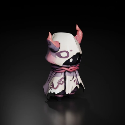 Horned hooded character.