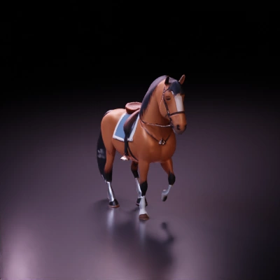 Horse with saddle and bridle.
