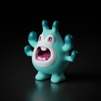 Cartoon alien character with large mouth and tentacle arms.