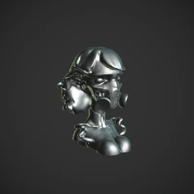 Cyberpunk girl with expressive eyes and a gas mask. character, smooth edges, complex geometry