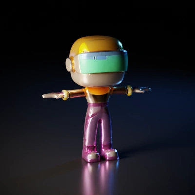 Futuristic humanoid robot in reflective armor suit.