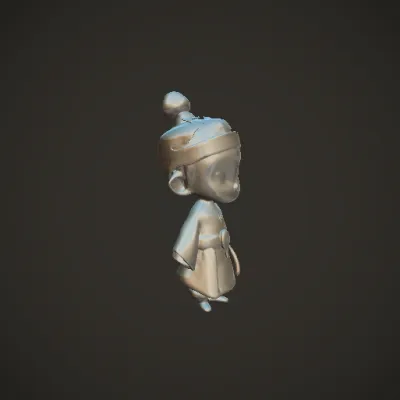 Animated child character, traditional attire. character, simple geometry, sharp edges