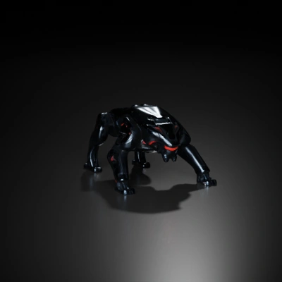 Cybernetic quadruped, futuristic armor, glowing accents.