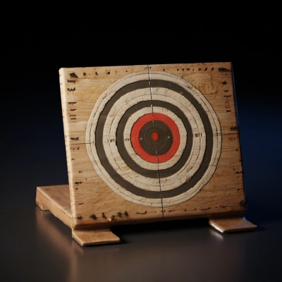 Target board with multiple rings, wooden texture.