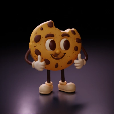 Anthropomorphic chocolate chip cookie character.