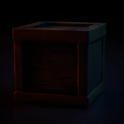 Wooden crate, simple design, used in games.