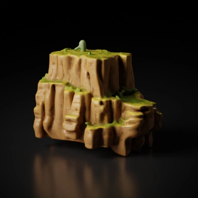 Rocky plateau with vegetation, low-poly stylized, 3D model. low-poly,