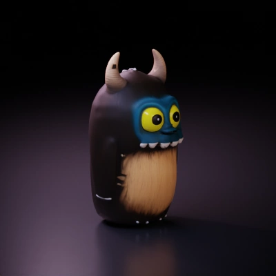 Cartoonish monster with horns and big eyes. White color.