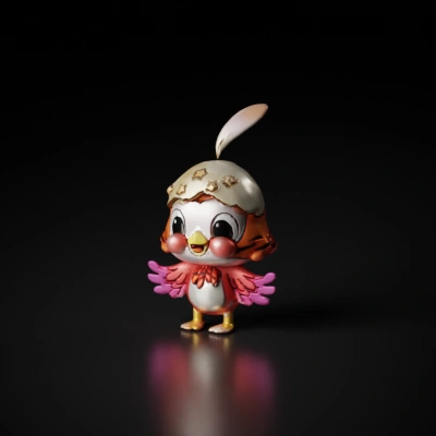 Cute bird with helmet, cartoonish, big eyes.