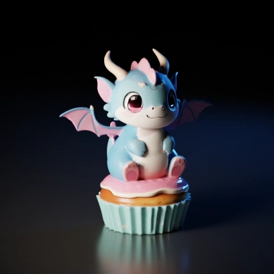 Cute dragon on a cupcake.