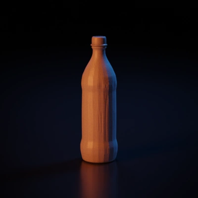 Transparent glass bottle, sealed with a cap. symmetric geometry,smooth edges,simple geometry.