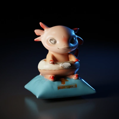 Cute amphibian-like creature holding a float ring.