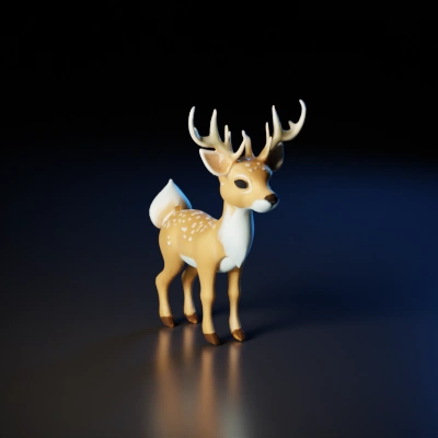 Baby deer with antlers, standing cartoon style.