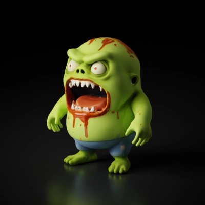 Cartoonish green zombie creature with open mouth.