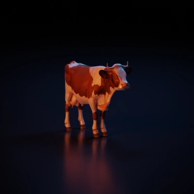 Realistic standing cow with horns, realistic texture.