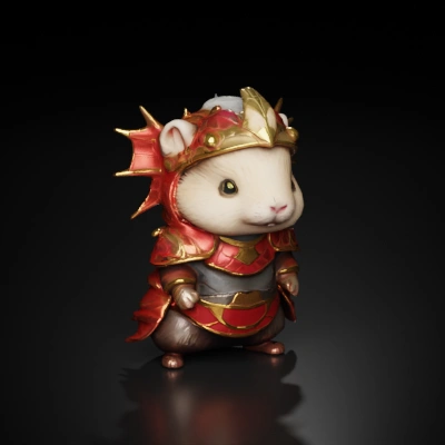 Hamster warrior in ornate armor, medieval fantasy.