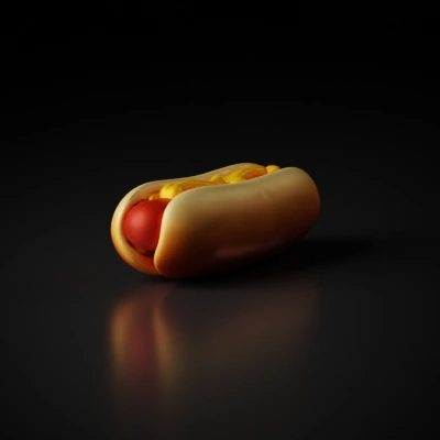 Hot dog with mustard, fast food item, cartoon style.