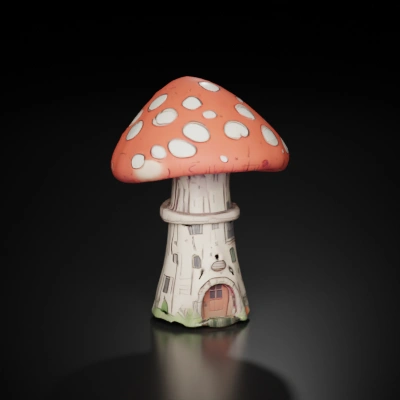 Fantasy mushroom house with windows and door.