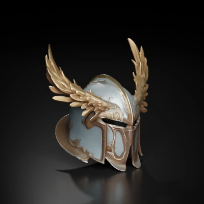 ornate winged helmet.