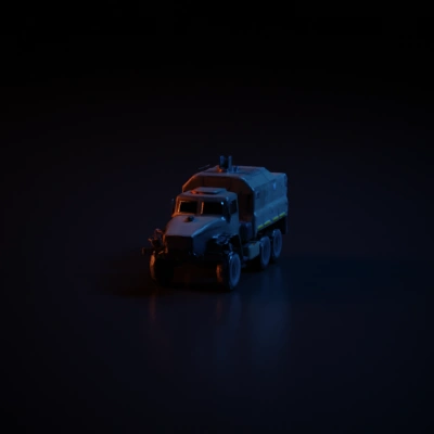 Military truck with heavy-duty tires, six wheels, front fenders