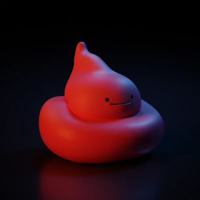 Smiling poop-like character, playful design.