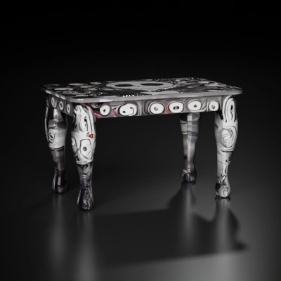 Table with character design.