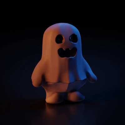 Cartoonish blob-like creature, round eyes, smiling face.