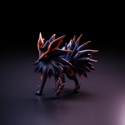 Mythical fox-like creature, spiky fur, distinct patterns.